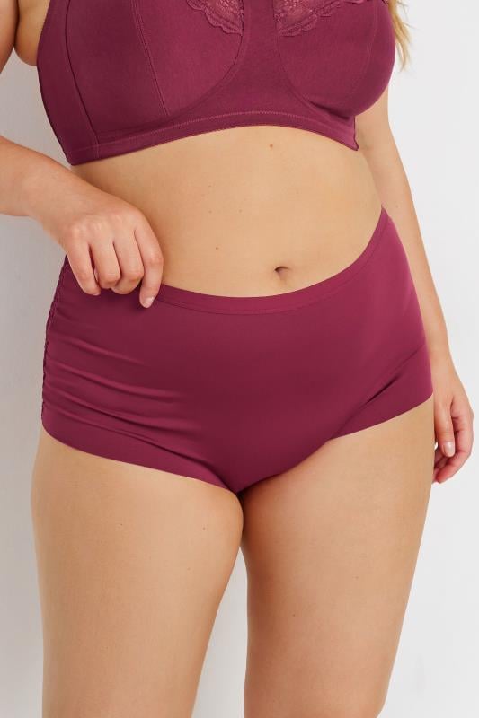 Evans YOURS 3 PACK Curve Red & Purple Lace Back High Waisted Knickers