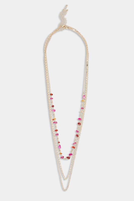 Evans Yours 3 PACK Gold & Pink Stone Long Necklace Set