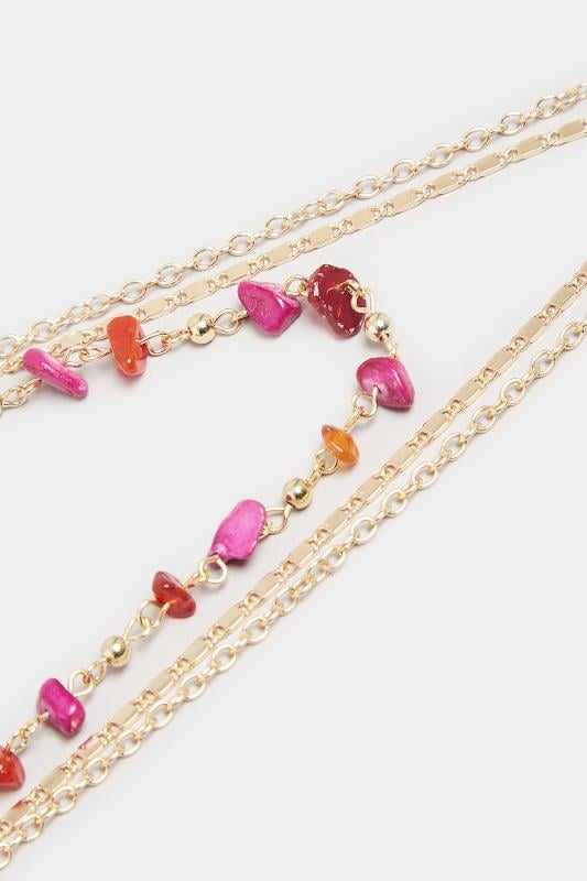 Evans Yours 3 PACK Gold & Pink Stone Long Necklace Set