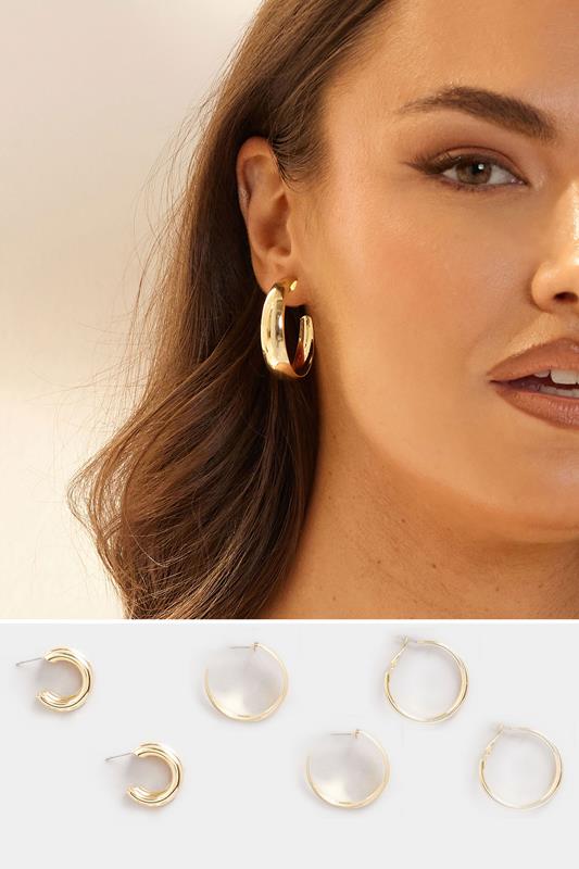 evans Yours 3 PACK Gold Tone Statement Hoop Earring Set