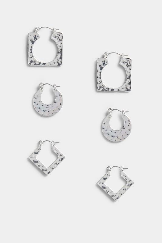 Evans Yours 3 PACK Silver Geometric Hoop Earrings Set