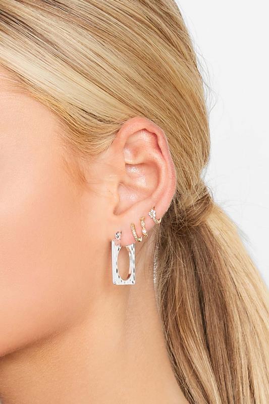 evans Yours 3 PACK Silver Geometric Hoop Earrings Set