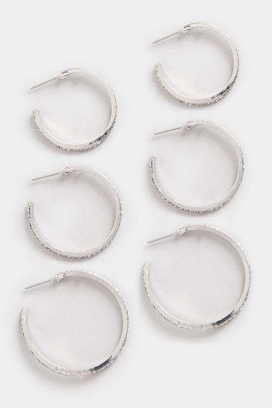 Evans Yours 3 PACK Silver Tone Diamante Hoop Earrings Set