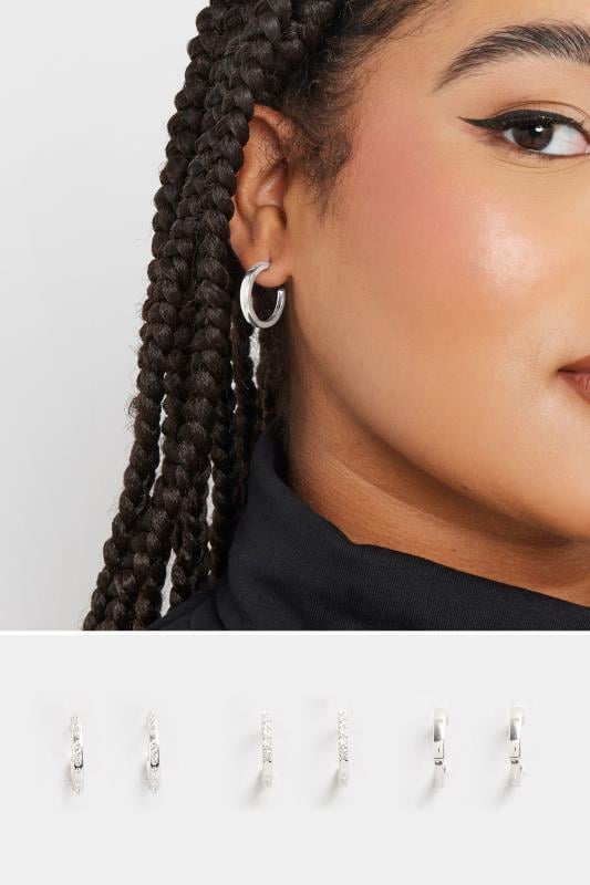 evans Yours 3 PACK Silver Tone Diamante Mini Hoop Earrings