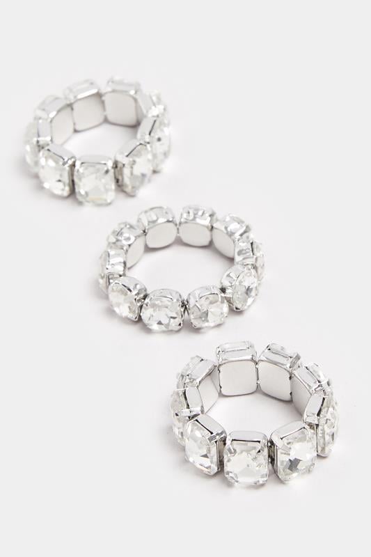 Evans Yours 3 PACK Silver Tone Diamante Stretch Rings