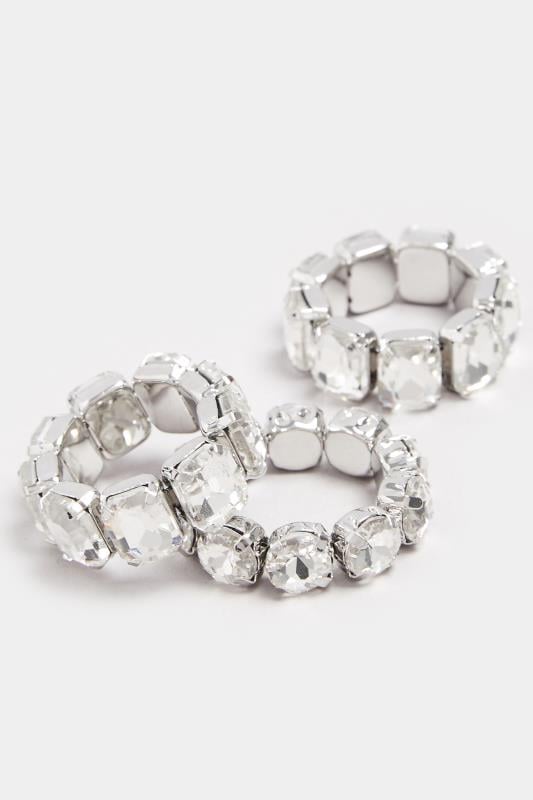 Evans Yours 3 PACK Silver Tone Diamante Stretch Rings