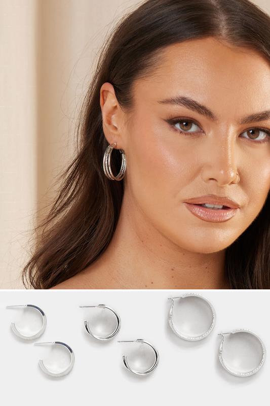evans Yours 3 PACK Silver Tone Mixed Hoop Earrings Set