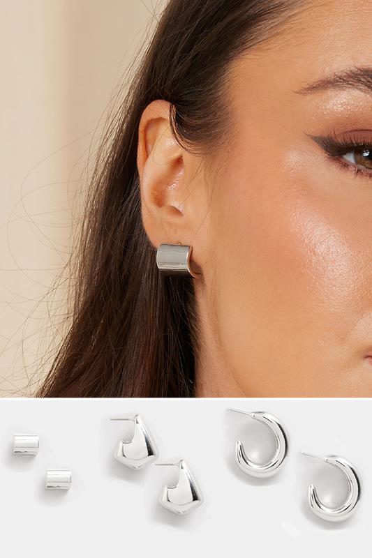 evans Yours 3 PACK Silver Tone Mixed Shape Earrings Set