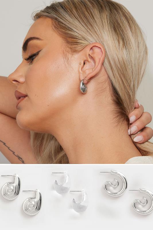 evans Yours 3 PACK Silver Tone Mixed Swirl Earrings