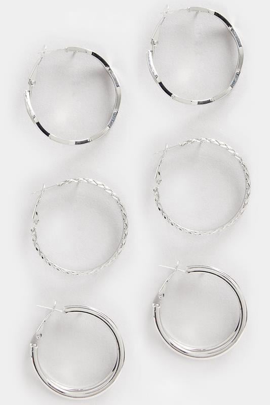 Evans Yours 3 PACK Silver Tone Textured Statement Hoop Earring Set