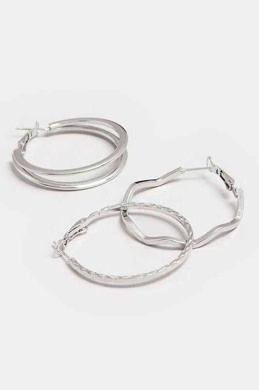 Evans Yours 3 PACK Silver Tone Textured Statement Hoop Earring Set