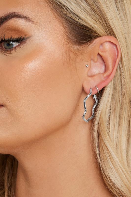 evans Yours 3 PACK Silver Tone Textured Statement Hoop Earring Set