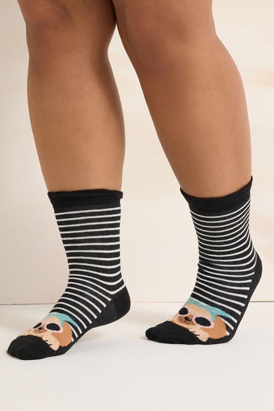 Evans Yours 4 Pack Black & Blue Dog Print Ankle Socks