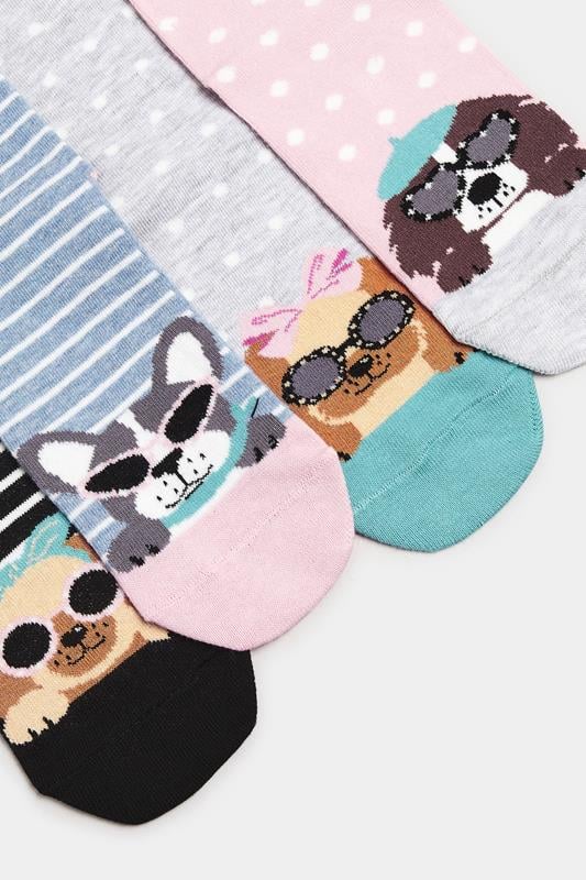 Evans Yours 4 Pack Black & Blue Dog Print Ankle Socks