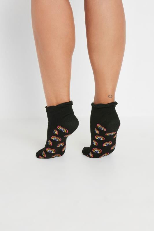 Evans Yours 4 PACK Black Mixed Bright Print Trainer Liner Socks