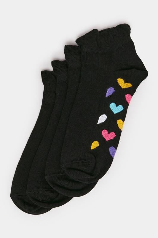 Evans Yours 4 PACK Black Mixed Bright Print Trainer Liner Socks