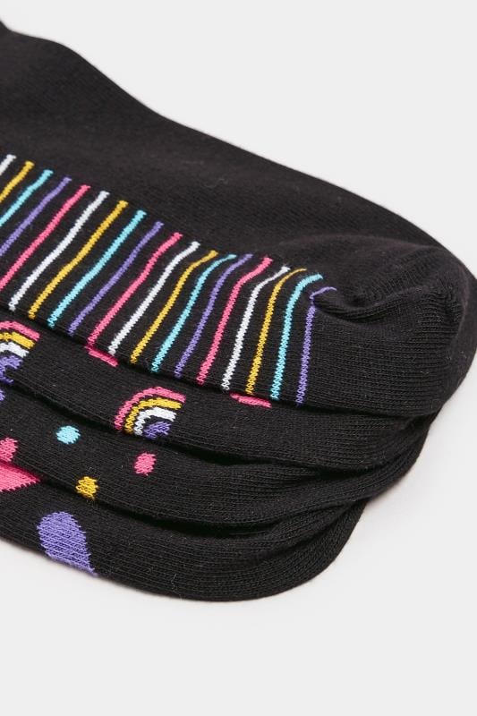 Evans Yours 4 PACK Black Mixed Bright Print Trainer Liner Socks