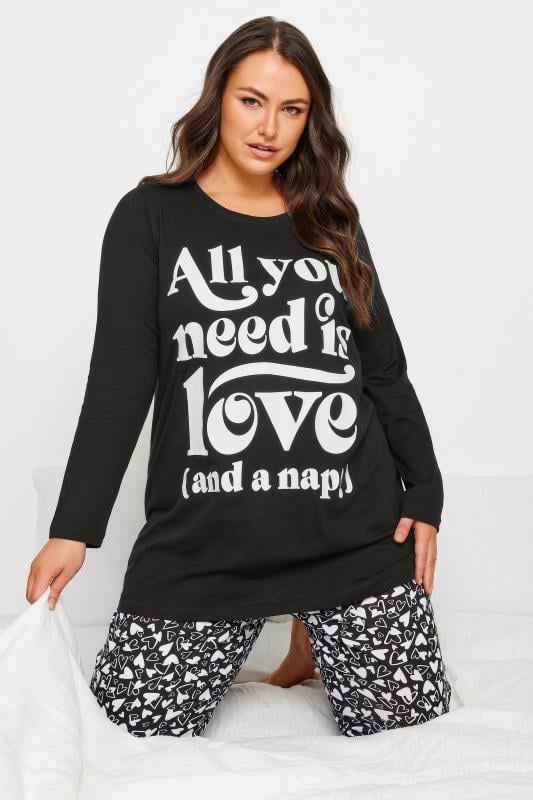 Evans YOURS 4 PACK Curve Black 'All You Need Is Love' Pyjama Set