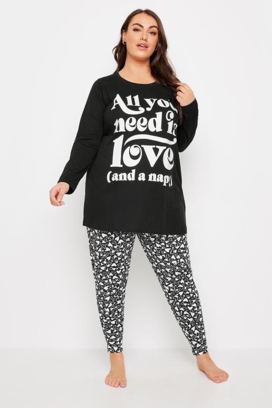Evans YOURS 4 PACK Curve Black 'All You Need Is Love' Pyjama Set
