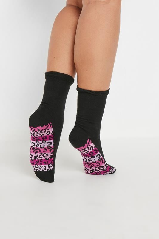 Evans YOURS 4 PACK Curve Black Animal Print Ankle Socks