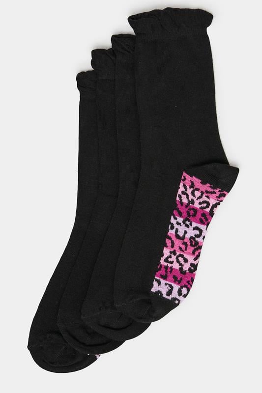 Evans YOURS 4 PACK Curve Black Animal Print Ankle Socks