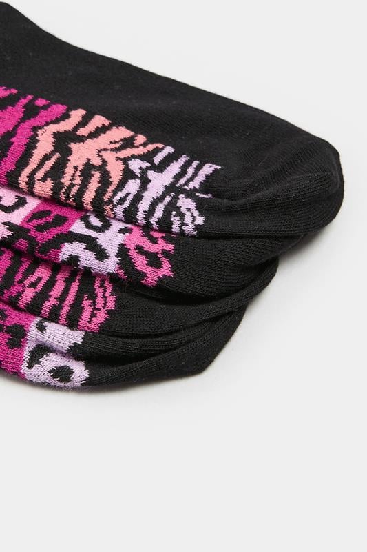 Evans YOURS 4 PACK Curve Black Animal Print Ankle Socks