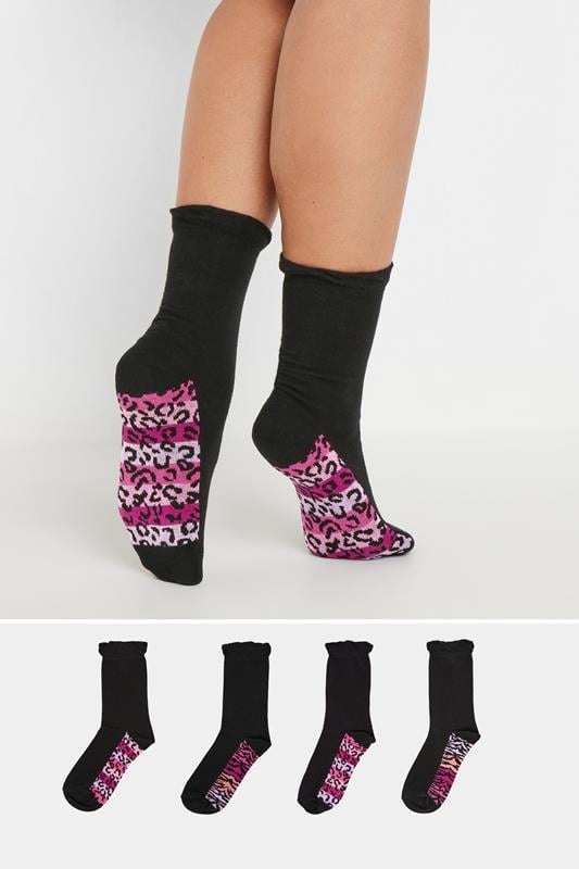 evans YOURS 4 PACK Curve Black Animal Print Ankle Socks