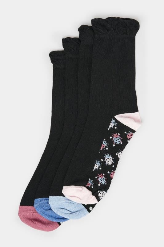 Evans YOURS 4 PACK Curve Black Butterfly Print Ankle Socks