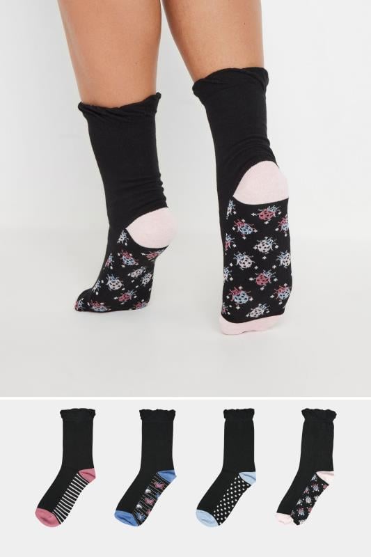 evans YOURS 4 PACK Curve Black Butterfly Print Ankle Socks