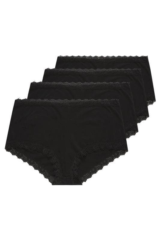 Evans YOURS 4 PACK Curve Black Lace Trim High Waisted Shorts