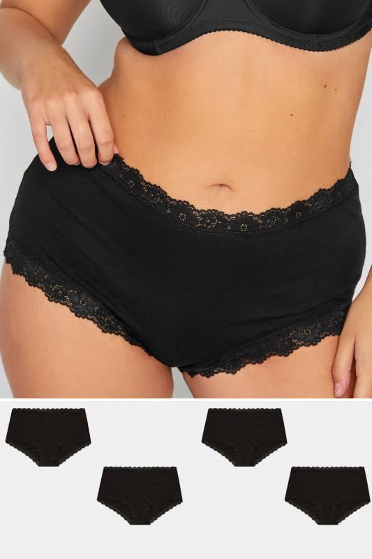 evans YOURS 4 PACK Curve Black Lace Trim High Waisted Shorts