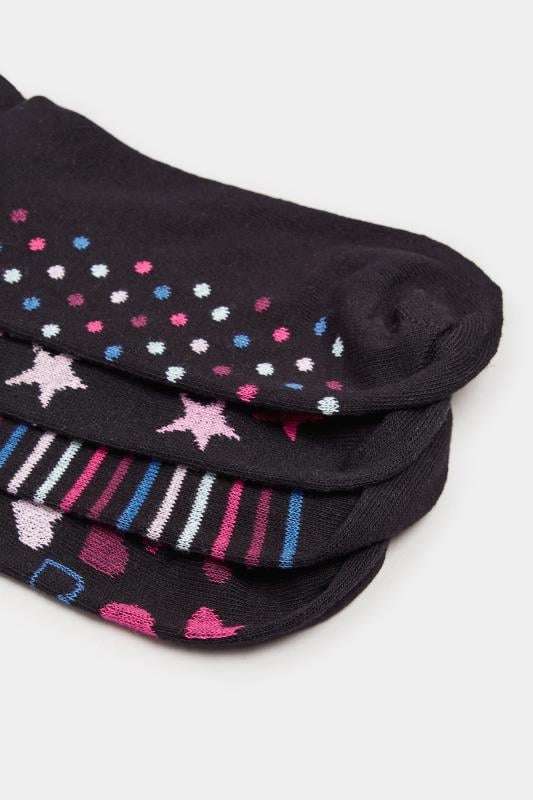 Evans YOURS 4 PACK Curve Black Star & Stripe Ankle Socks