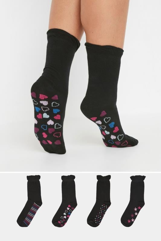 evans YOURS 4 PACK Curve Black Star & Stripe Ankle Socks