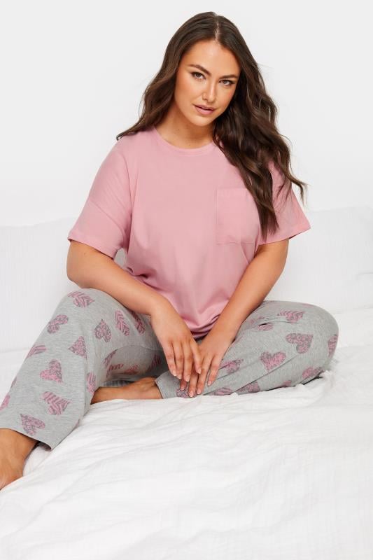 Evans YOURS 4 PACK Curve Grey Love Heart Print Pyjama Set