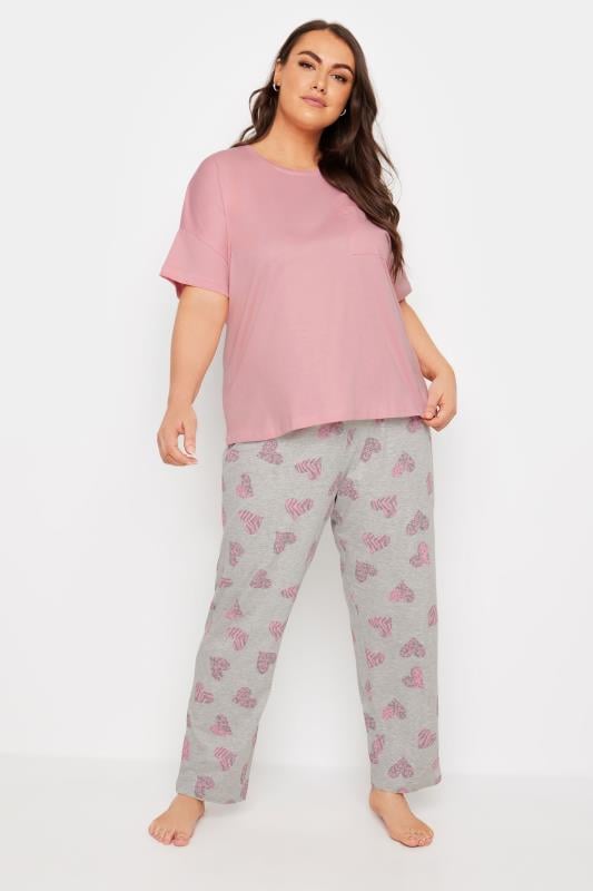 Evans YOURS 4 PACK Curve Grey Love Heart Print Pyjama Set