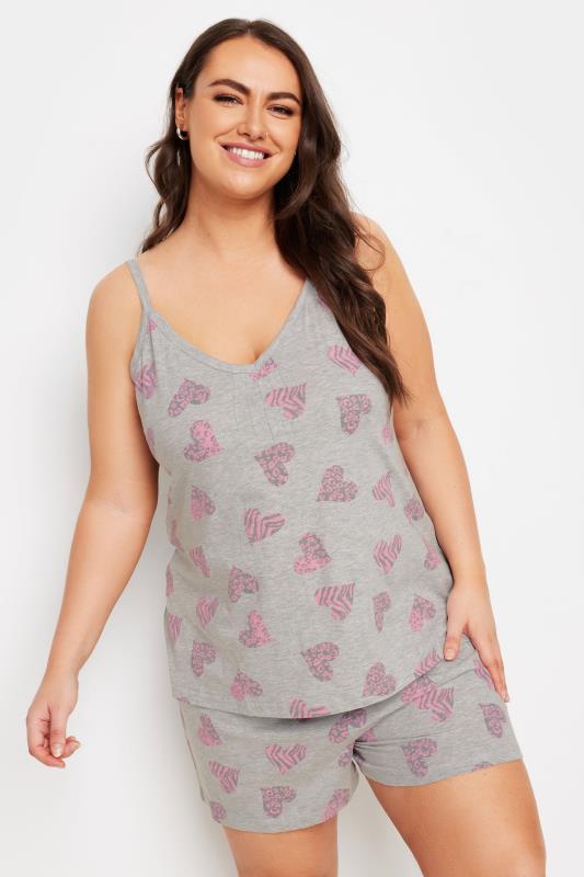Evans YOURS 4 PACK Curve Grey Love Heart Print Pyjama Set