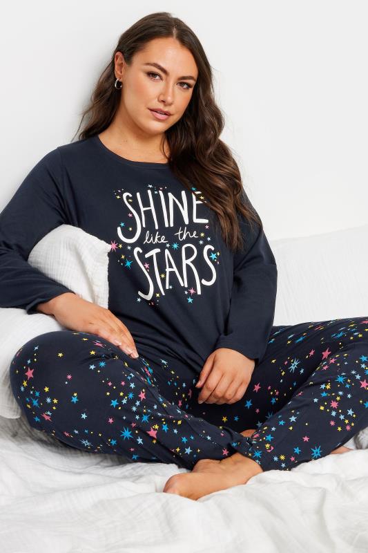 Evans YOURS 4 PACK Curve Navy Blue Star Print Pyjama Set