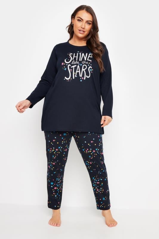 Evans YOURS 4 PACK Curve Navy Blue Star Print Pyjama Set