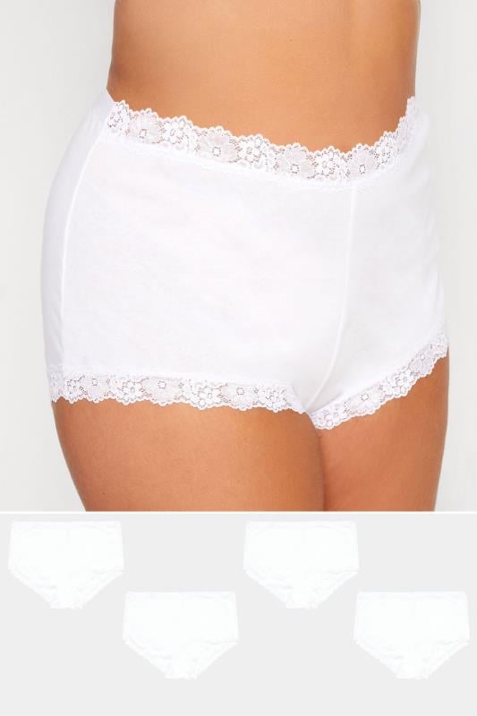 evans YOURS 4 PACK Curve White Lace Trim High Waisted Shorts