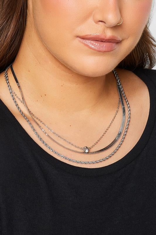 evans Yours 4 PACK Silver Diamante Chain Necklace Set