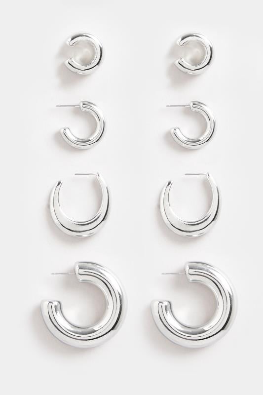 Evans Yours 4 PACK Silver Tone Statement Chunky Hoop Earrings