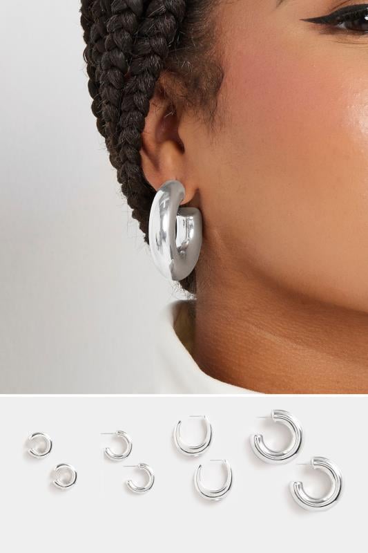 evans Yours 4 PACK Silver Tone Statement Chunky Hoop Earrings