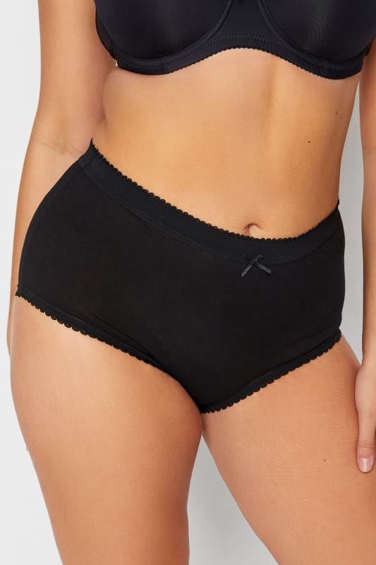 Evans YOURS 5 PACK Curve Black Cotton High Waisted Full Briefs