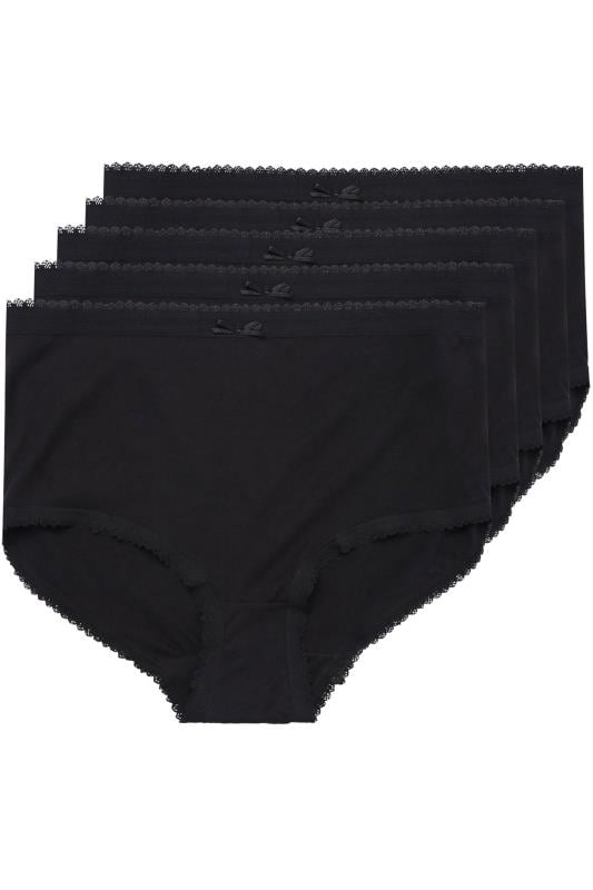 Evans YOURS 5 PACK Curve Black Cotton High Waisted Full Briefs