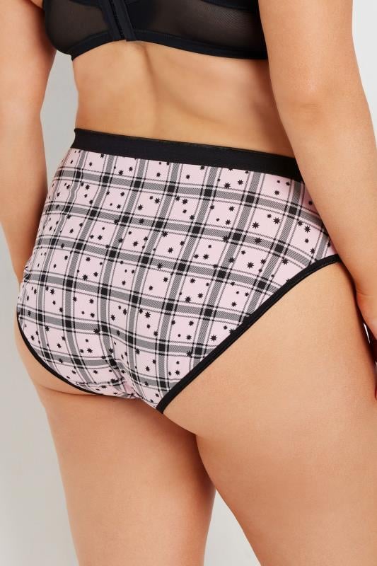 Evans YOURS 5 PACK Curve Black & Pink Check Print High Leg Knickers