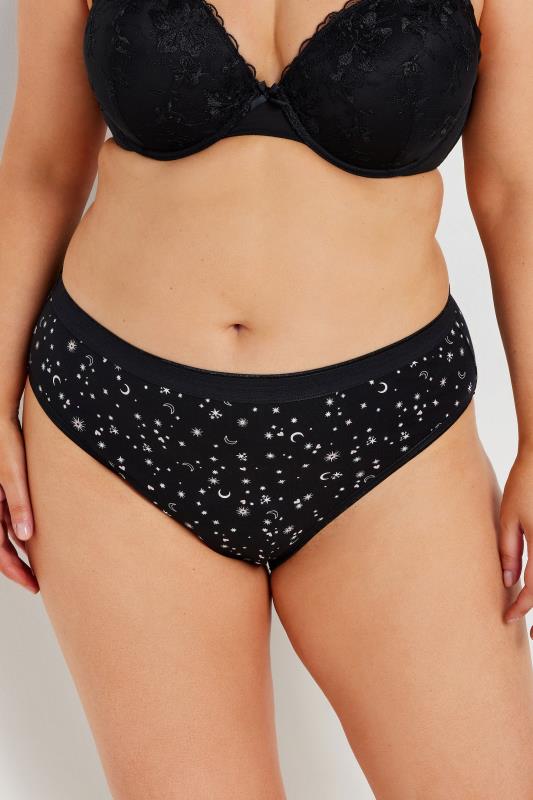Evans YOURS 5 PACK Curve Black & Pink Star Print High Leg Knickers