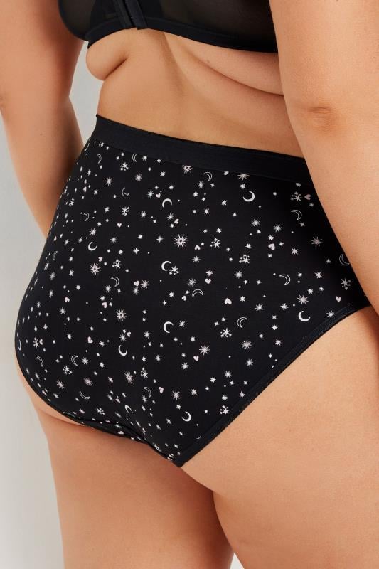 Evans YOURS 5 PACK Curve Black & Pink Star Print High Leg Knickers
