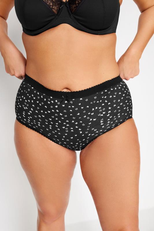 Evans YOURS 5 PACK Curve Black & White Butterfly Design High Waisted Full Briefs