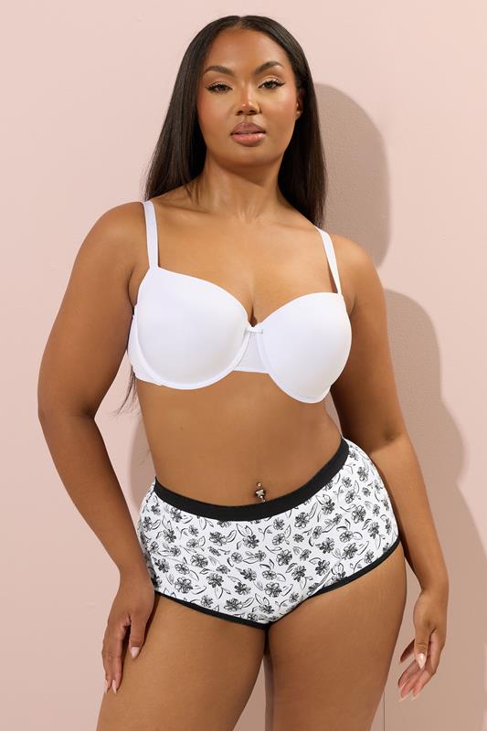 Evans YOURS 5 PACK Curve Black & White Floral Print Full Briefs