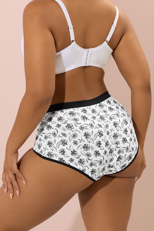 Evans YOURS 5 PACK Curve Black & White Floral Print Full Briefs